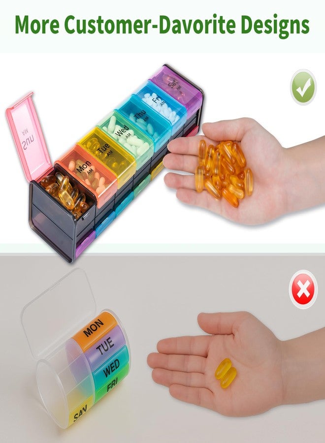 Daviky Extra Large Weekly Pill Organizer 2 Times a Day, XXL Pill Box 7 Day with AM PM Large Compartments, BPA-Free Daily Medicine Case, Jumbo Pill Holder for Fish Oils, Vitamins & Supplements（Black） - Image 4